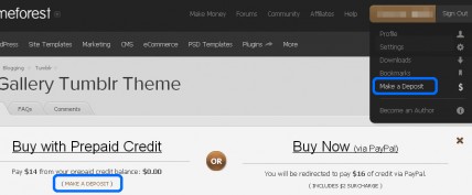 ThemeForestに入金(Make a Deposit)
