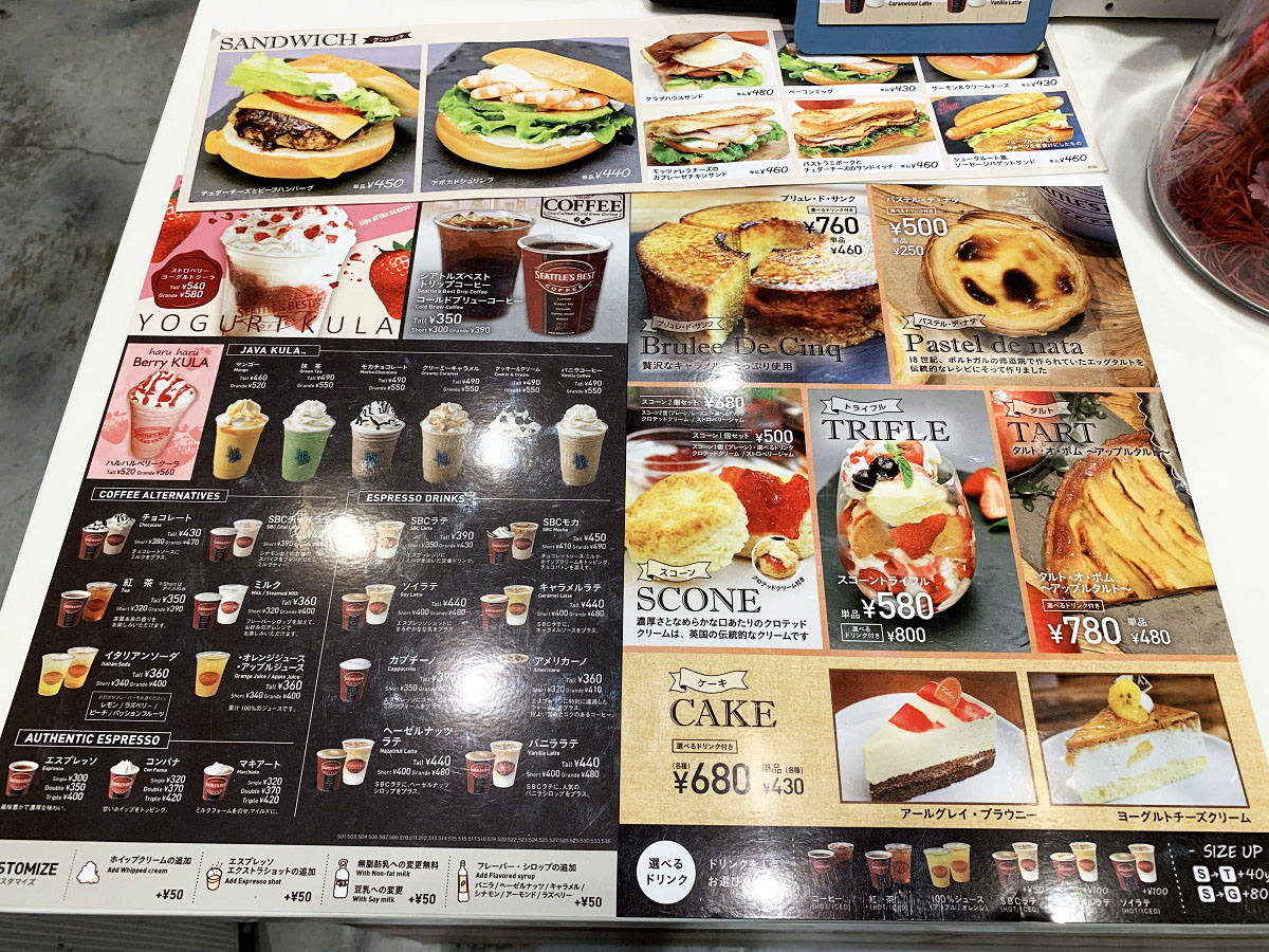 メニュー表の一例