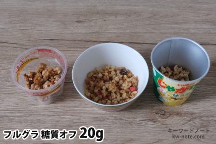 フルグラ糖質オフ20gを「Bigプッチンプリン」「250mlボウル」「じゃがりこ」に入れた時の目安