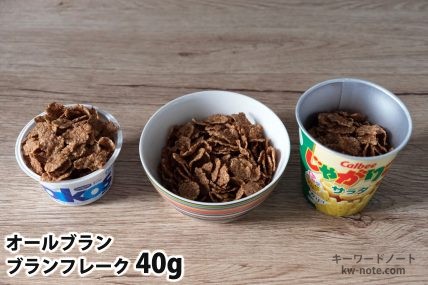 ブランフレーク40gを「オイコス」「250mlボウル」「じゃがりこ」に入れた時の目安