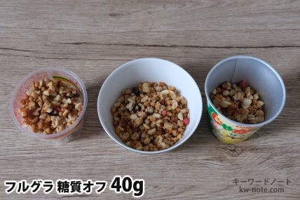 フルグラ糖質オフ40gを「Bigプッチンプリン」「250mlボウル」「じゃがりこ」に入れた時の目安