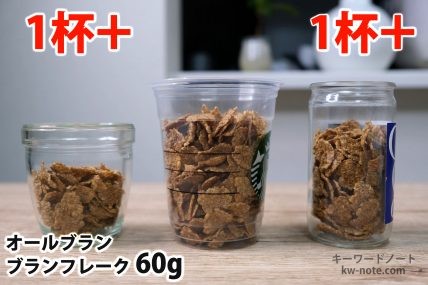 ブランフレーク60gを「モロゾフ」「トールサイズのカップ」「ワンカップ大関」に入れた時の目安