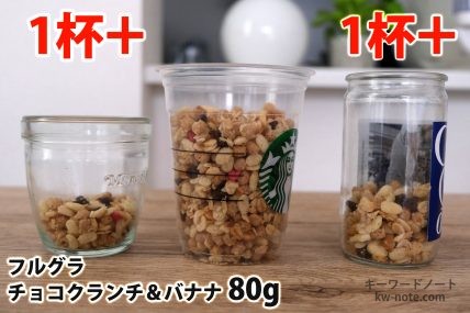 フルグラチョコクランチ＆バナナ80gを「モロゾフ」「トールサイズのカップ」「ワンカップ大関」に入れた時の目安