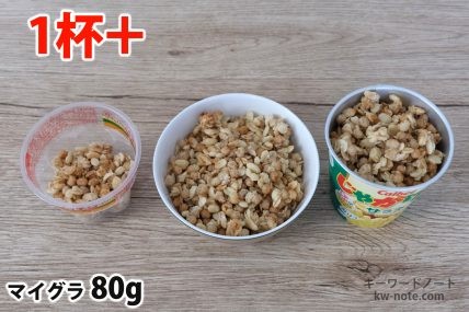 マイグラ80gを「Bigプッチンプリン」「250mlボウル」「じゃがりこ」に入れた時の目安